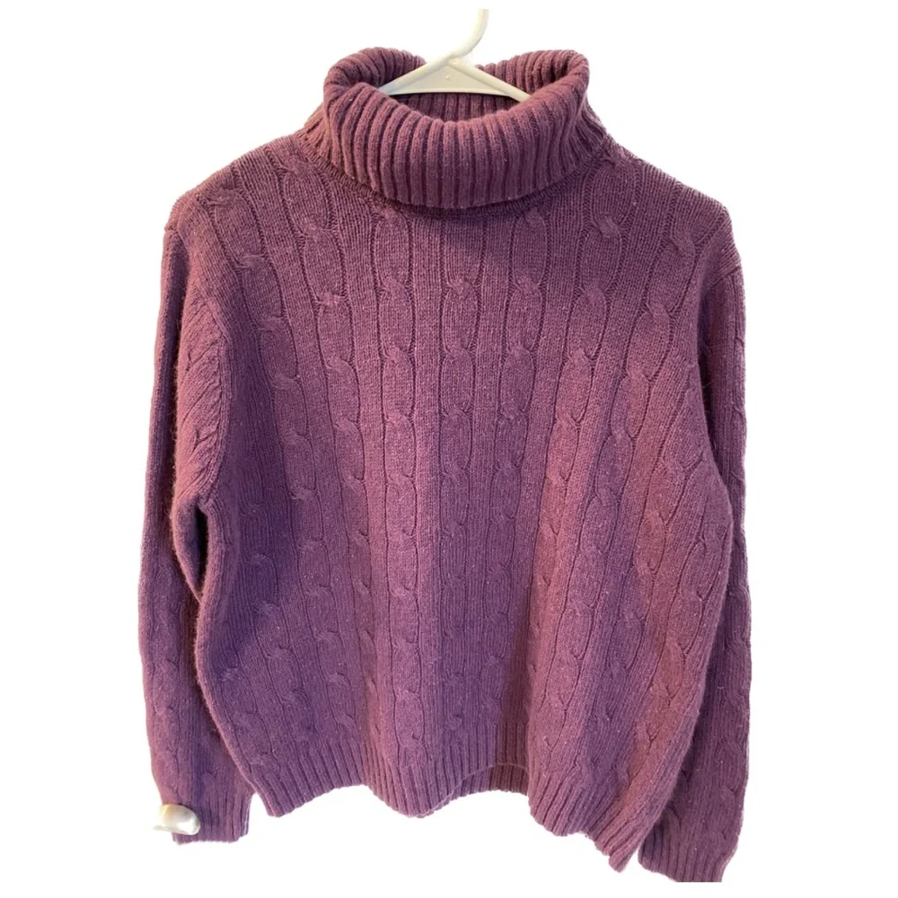 Evan Picone turtleneck sweater with cable knit, purple, size large. - Picture 1 of 4